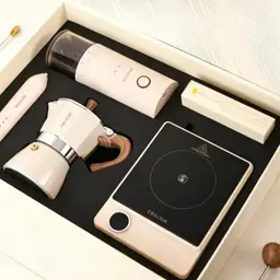 Moka Pot Coffee Gift Set with Grinder, Frother, and Induction Plate thumbnail 1