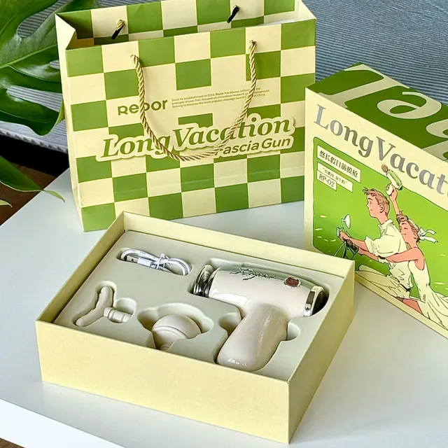 Retro Massage Gun with 3 Interchangeable Heads corporate gift set