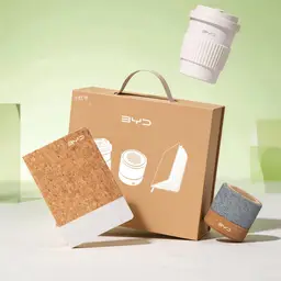Cork and White Notebook, Tumbler, and Bluetooth Speaker Gift Set thumbnail 1