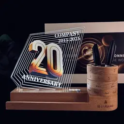 Beech Wood Desk Organizer with Rotating Calendar and Light Panel thumbnail 2