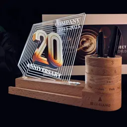 Beech Wood Desk Organizer with Rotating Calendar and Light Panel thumbnail 1