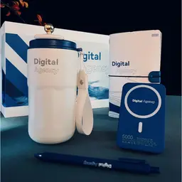 Notebook, Pen, Power Bank and Tumbler Gift Set in White and Blue thumbnail 2