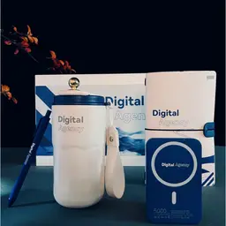Notebook, Pen, Power Bank and Tumbler Gift Set in White and Blue thumbnail 3