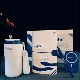 Notebook, Pen, Power Bank and Tumbler Gift Set in White and Blue thumbnail 4
