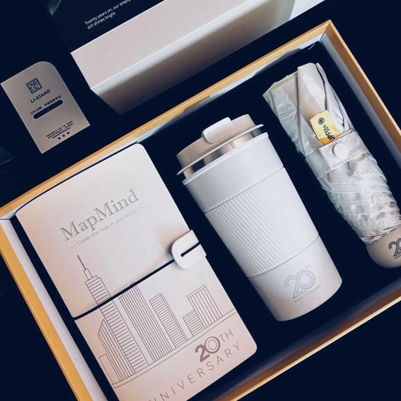 White Notebook, Tumbler and Compact Umbrella Gift Set
