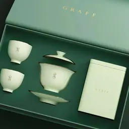 White Ceramic Tea Set with Gaiwan, Two Cups, Tea Tin in Gift Box thumbnail 4
