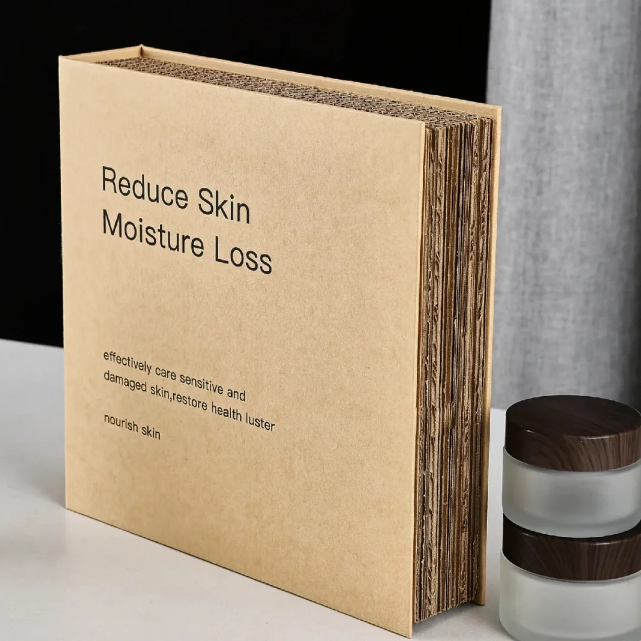 Frosted Glass Cosmetic Bottle and Jar Gift Set in Beige Rigid Box