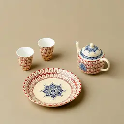 Beige Ceramic Tea Set with Teapot, Two Cups, Plate, and Gift Box thumbnail 5