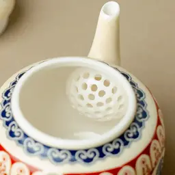 Beige Ceramic Tea Set with Teapot, Two Cups, Plate, and Gift Box thumbnail 4