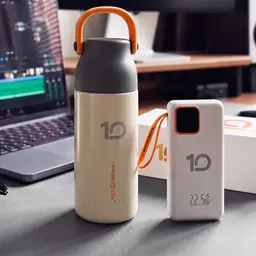 Beige Thermos and White Power Bank Gift Set with Charging Cable thumbnail 3