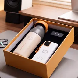 Beige Thermos and White Power Bank Gift Set with Charging Cable thumbnail 1