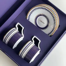 Ceramic Tea Set with Two Cups and Saucers in Purple Gift Box thumbnail 1