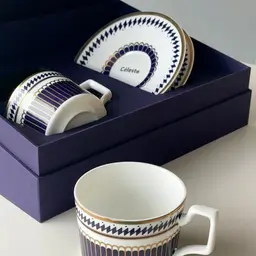 Ceramic Tea Set with Two Cups and Saucers in Purple Gift Box thumbnail 3