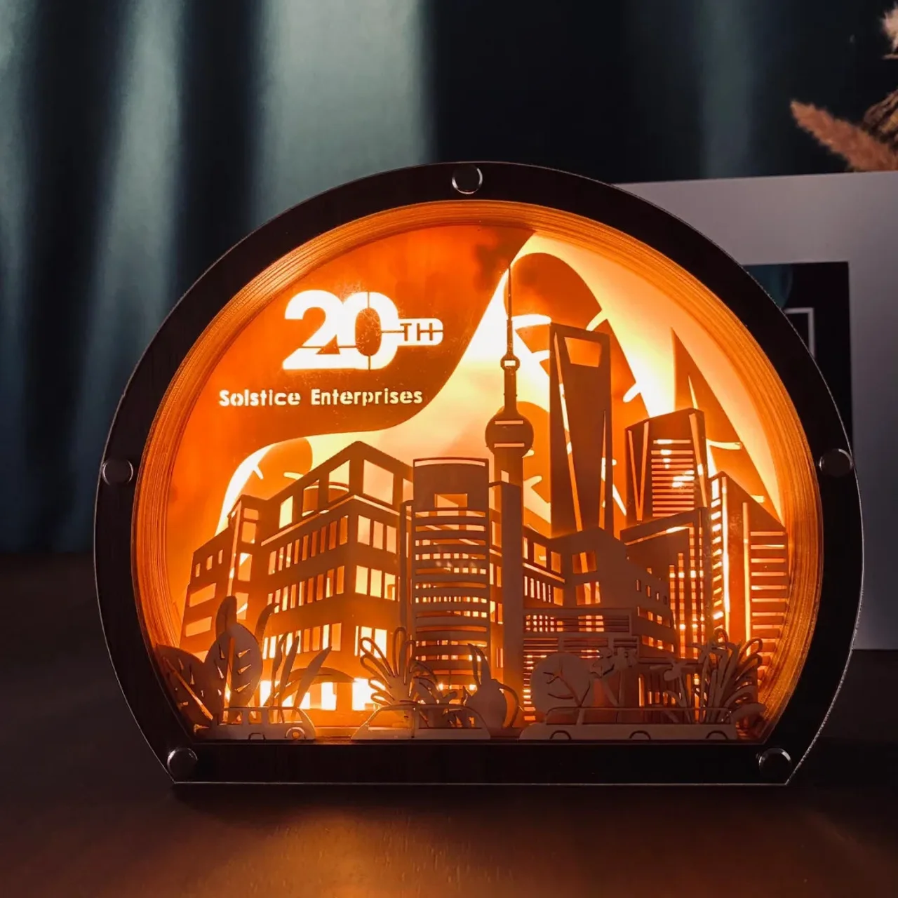 Multi-Layer Wooden Cityscape Night Light Gift Set — View 1