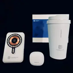 White Wireless Power Bank, Earbuds and Tumbler Gift Set thumbnail 2