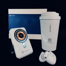 White Wireless Power Bank, Earbuds and Tumbler Gift Set thumbnail 4