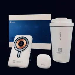 White Wireless Power Bank, Earbuds and Tumbler Gift Set thumbnail 3