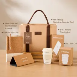 Beige and Brown Sustainable Gift Set with Tote, Notebook, Tumbler, Pen, and thumbnail 2