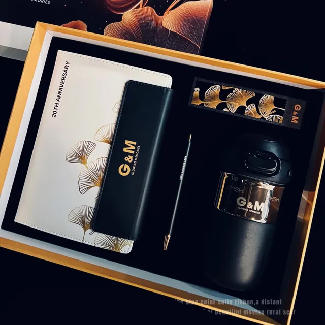 Black and Gold Notebook, Pen, Tumbler and Card Holder Gift Set