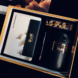 Black and Gold Notebook, Pen, Tumbler and Card Holder Gift Set thumbnail 1
