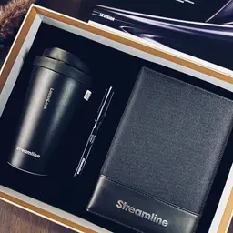 Black Tumbler, Pen and A5 Notebook Gift Set in Beige Rigid Box thumbnail 1