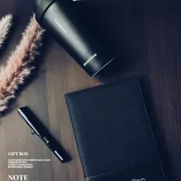 Black Tumbler, Pen and A5 Notebook Gift Set in Beige Rigid Box thumbnail 3