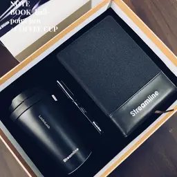 Black Tumbler, Pen and A5 Notebook Gift Set in Beige Rigid Box thumbnail 6