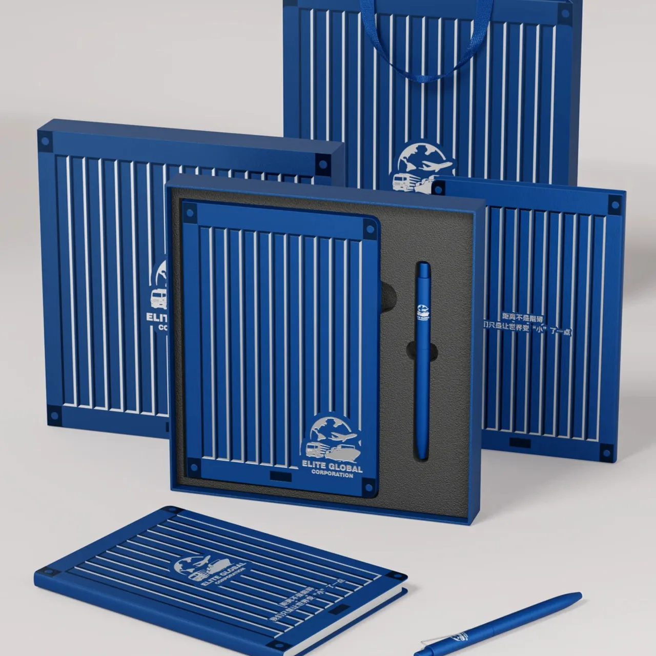 Blue Notebook and Pen Gift Set with Rigid Box and Bag
