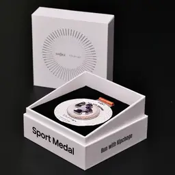 Silver Sport Medal with Orange Silicone Strap in White Rigid Gift Box thumbnail 1