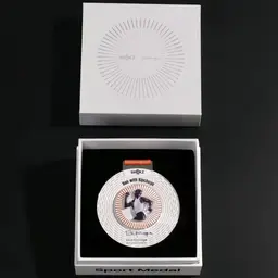 Silver Sport Medal with Orange Silicone Strap in White Rigid Gift Box thumbnail 5