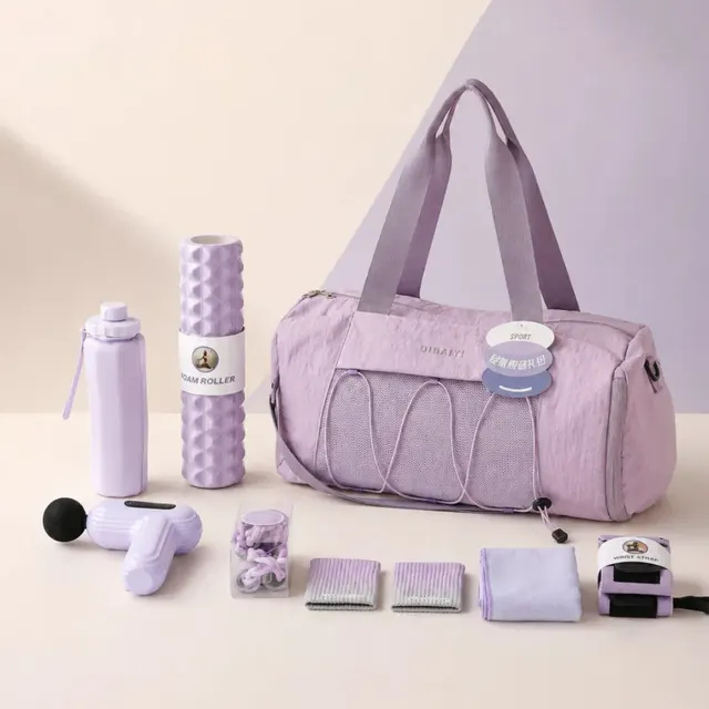 Purple Fitness Gift Set with Water Bottle, Towel & Massage Gun corporate gift set