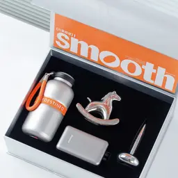Silver Water Bottle, Power Bank, and Pen Gift Set with Rocking Horse thumbnail 1