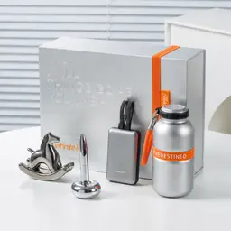 Silver Water Bottle, Power Bank, and Pen Gift Set with Rocking Horse thumbnail 3