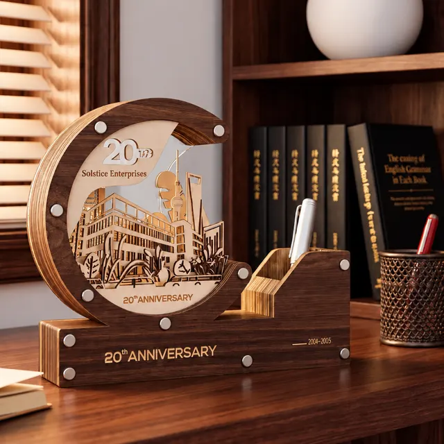 Wooden Desk Organizer Gift Set with Night Light and Pen corporate gift set