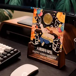 Acrylic Plaque with Embedded Metal Badge and Wooden Base thumbnail 4