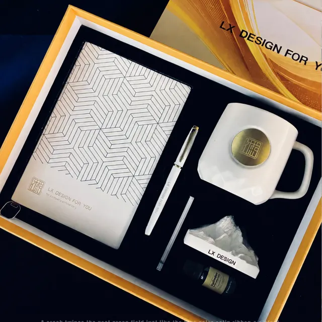 White Notebook, Pen and Ceramic Mug Gift Set in Rigid Box