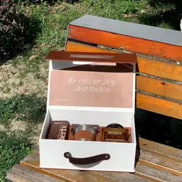 Wooden Coffee Grinder and Leather Tumbler Gift Set in Brown Rigid Box thumbnail 6