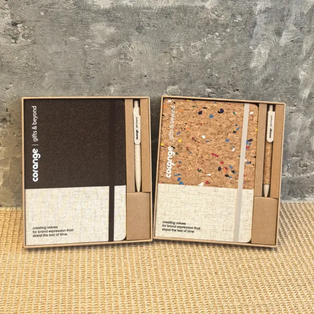 Notebook and Pen Gift Set in Cork and Paper Box
