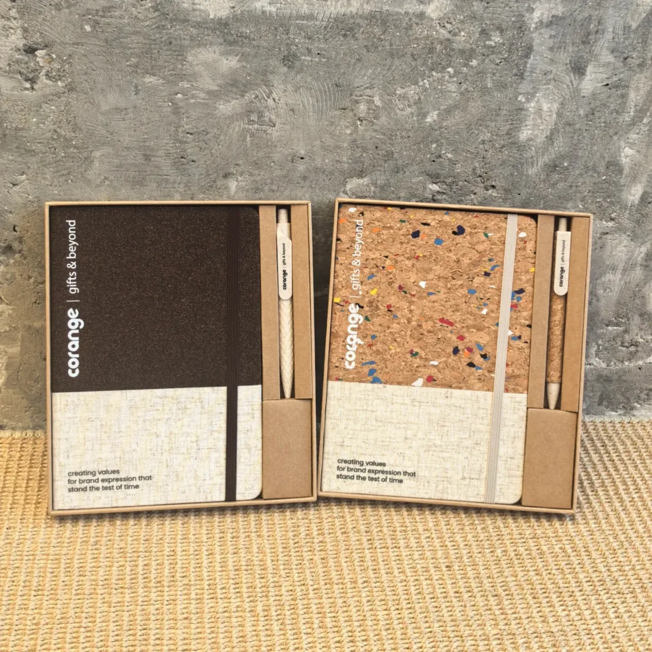 Notebook and Pen Gift Set in Cork and Paper Box