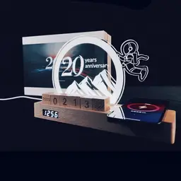 Wooden Desk Organizer with Clock, Calendar and Wireless Charger thumbnail 2