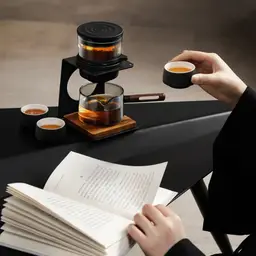 Glass Tea Brewer, Black Stand and Six Ceramic Cups Gift Set thumbnail 5