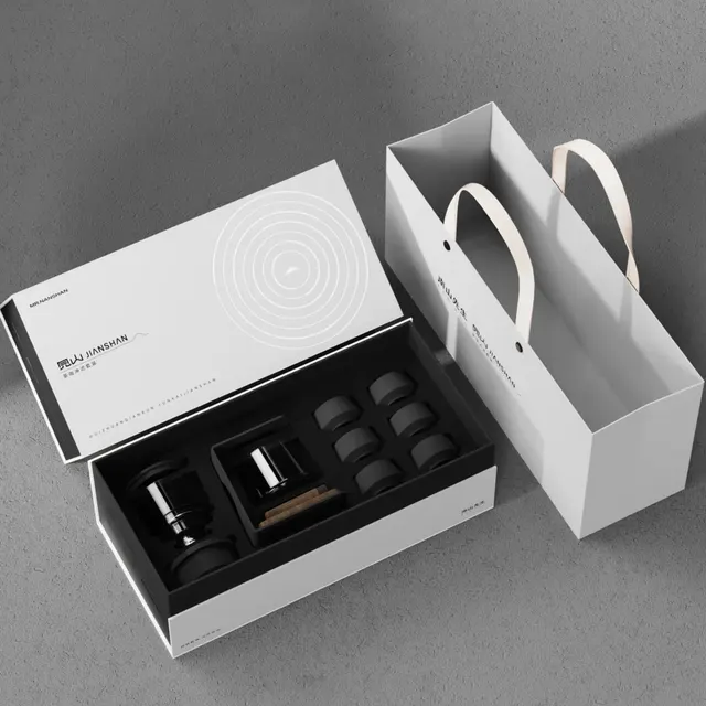 Glass Tea Brewer, Black Stand and Six Ceramic Cups Gift Set