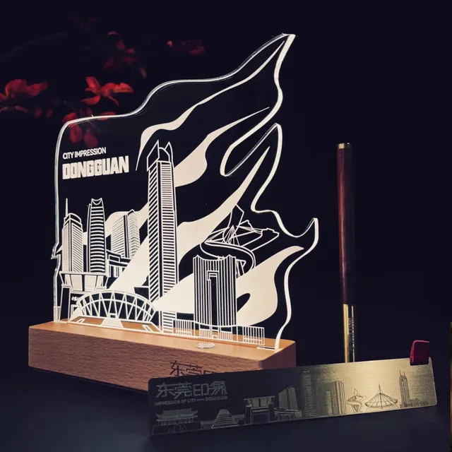 City Skyline Night Light, Wooden Pen, Bookmark Gift Set corporate gift set