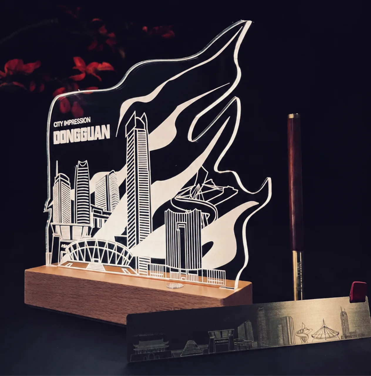 City Skyline Night Light, Wooden Pen, Bookmark Gift Set — View 1