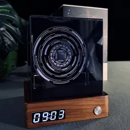Walnut-Base Digital Clock and Night Light Desk Set thumbnail 3