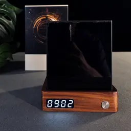 Walnut-Base Digital Clock and Night Light Desk Set thumbnail 4