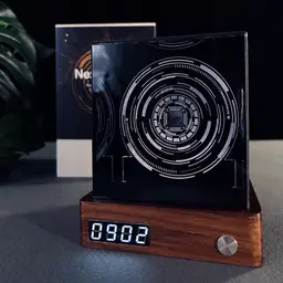Walnut-Base Digital Clock and Night Light Desk Set thumbnail 1
