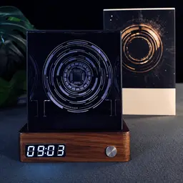 Walnut-Base Digital Clock and Night Light Desk Set thumbnail 2