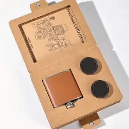 Leather-Wrapped Hip Flask and Tumbler Set in Magnetic Gift Box thumbnail 2