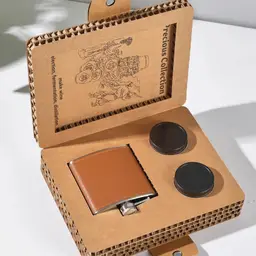 Leather-Wrapped Hip Flask and Tumbler Set in Magnetic Gift Box thumbnail 6